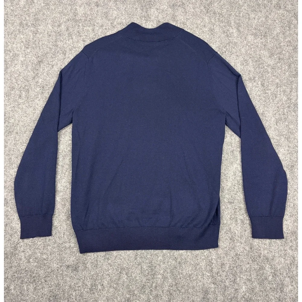 Charles Tyrwhitt Mens Quarter Zip Mock Neck Sweater Large 100% Merino Wool Navy